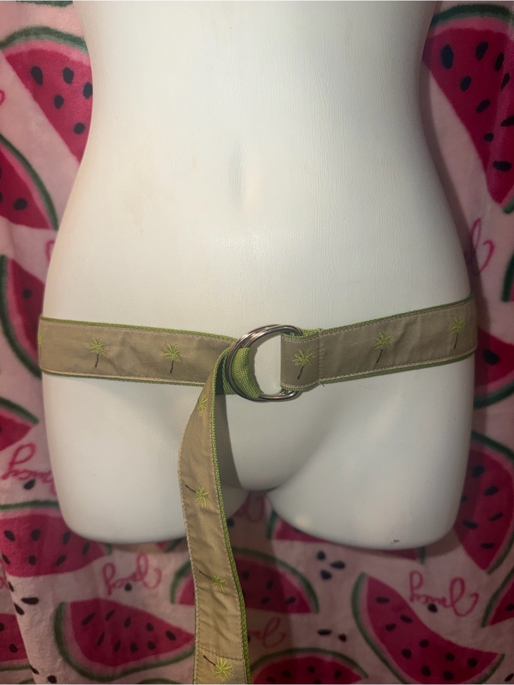 🌴 Embroidered Palm Tree Cotton D Ring Belt